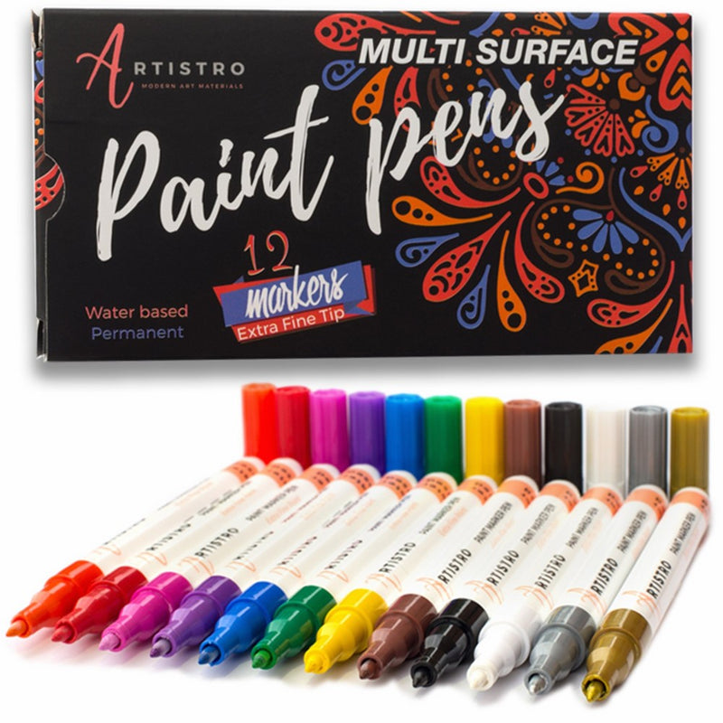 Paint pens for Rock Painting, Stone, Ceramic, Glass, Wood, Canvas. Set of 12 Acrylic Paint Markers Extra-fine tip