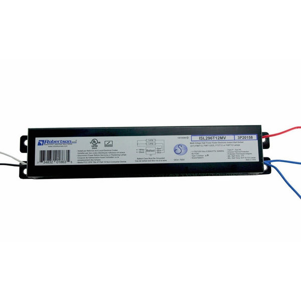 ROBERTSON 3P20158 ISL296T12MV Fluorescent Electronic Ballast for 2 F96T12 Linear Lamps, Instant Start, 120-277Vac, 50-60Hz, Normal Ballast Factor, HPF