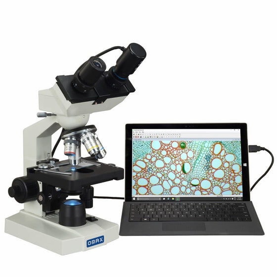 OMAX 40X-2500X Lab Binocular Compound LED Microscope with Double Layer Mechanical Stage and Digital Camera