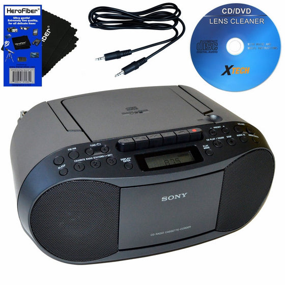 Sony Compact Portable Stereo Sound System Boombox with MP3 CD Player, Digital Tuner AM/FM Radio, Tape Cassette Recorder, Headphone Output & 3.5mm Audio Auxiliary input Jack