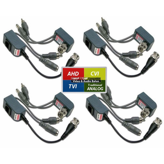 Evertech 4 Pairs Video Audio Power Balun Network Transceiver Connectors CAT5/CAT6 to BNC