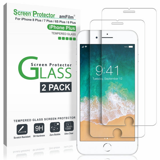 iPhone 6S Plus Screen Protector, amFilm iPhone 6S Plus Tempered Glass Screen Protector for Apple iPhone 6 Plus, iPhone 6S Plus 2015 (2-Pack)