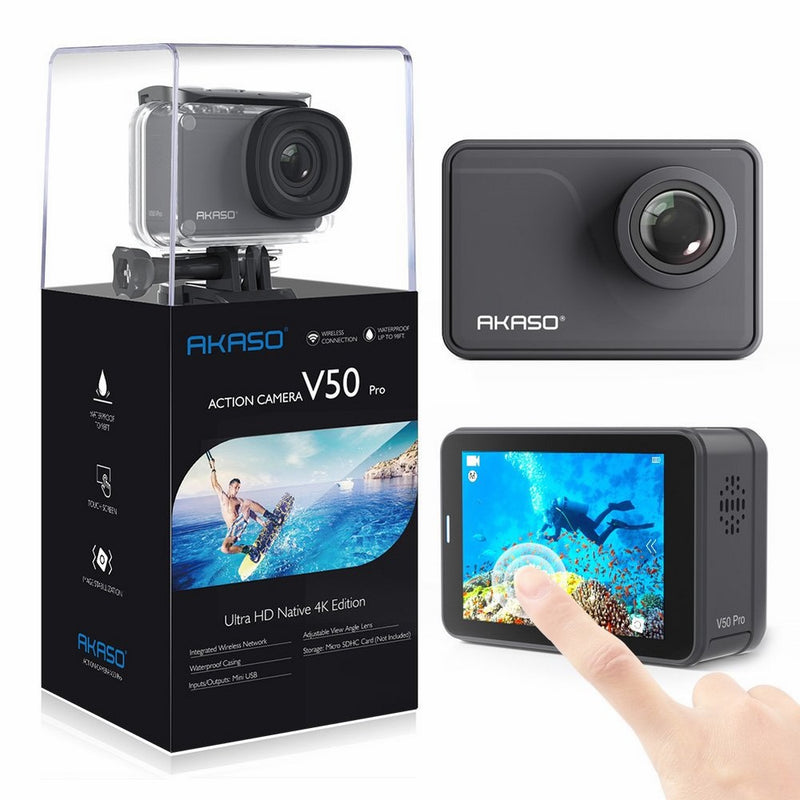AKASO V50 Pro Native 4K30fps 20MP WiFi Action Camera with EIS Touch Screen 100 feet Waterproof Camera Support External Mic Remote Control Sports Camera with Helmet Accessories Kit