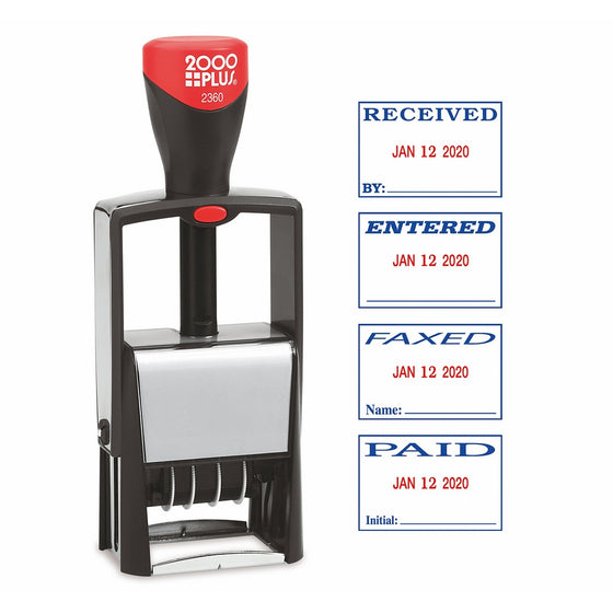 2000PLUS 4-In-1 Message Date Stamp, Self-Inking, Red and Blue Ink (011035)