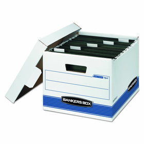 Bankers Box 00784 HANG'N'STOR Storage Box, Letter, Lift-off Lid, White/Blue (Case of 4)