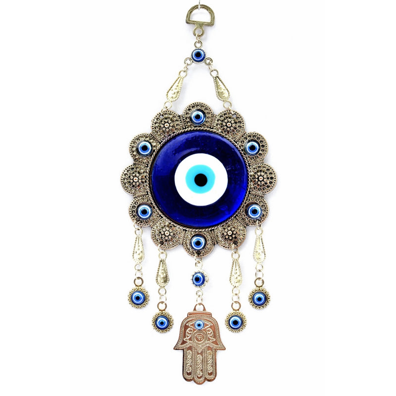 Betterdecor Blue Evil Eye with Hamsa Hand Protection Hanging Ornament (With a Pouch)-006