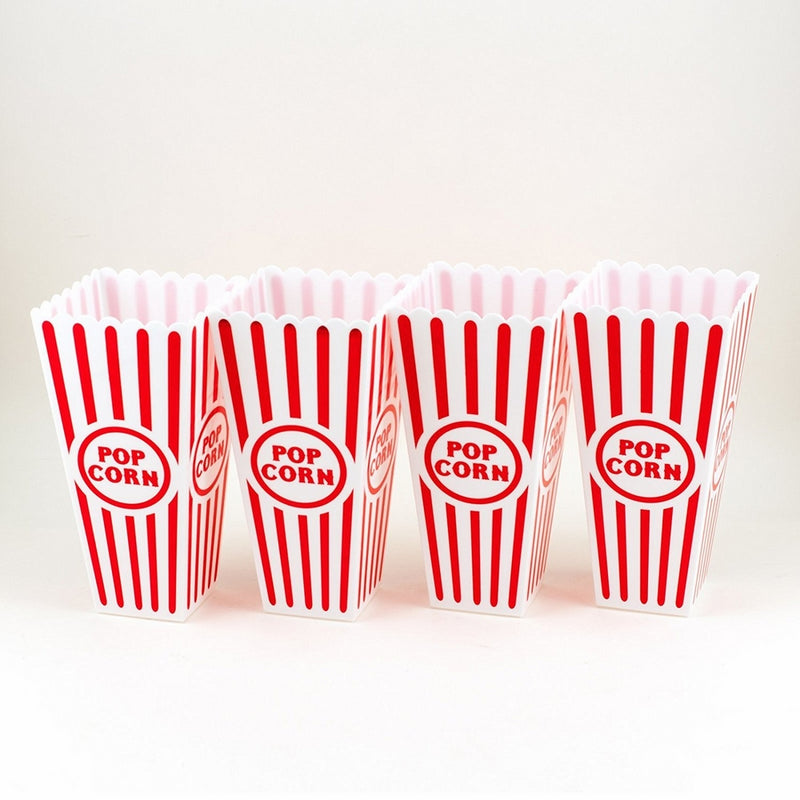 Adorox Set of 4 Movie Theater Style Popcorn Containers Set (Reusable plastic)