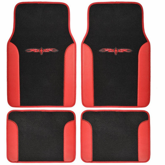 BDK A Set of 4 Universal Fit Plush Carpet with Vinyl Trim Floor Mats For Cars/Trucks - Tribal Red