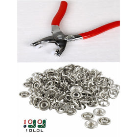 10L0L 3/8 Inch Open-Ring Cap Gripper Grip Prong Stainless Steel Snaps No-Sew Button Fasteners Studs, Fastener Pliers (snaps Pliers and 100-piece snaps)
