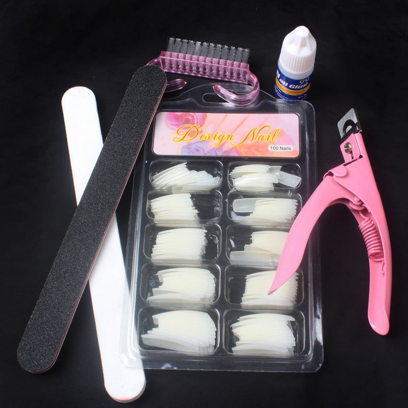 BaiSidaII Hot 6in1 Nail Art Kit Fake French Nail Tips Brush Sanding File Glue Clipper Tool