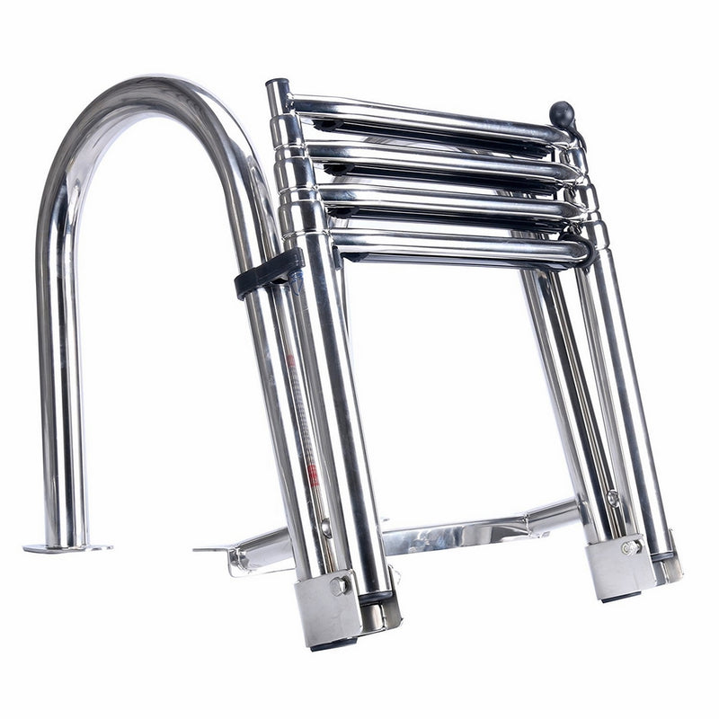 Amarine-made Premium Stainless Folding Rear Entry Pontoon Boat Ladder w/Extra Wide Step