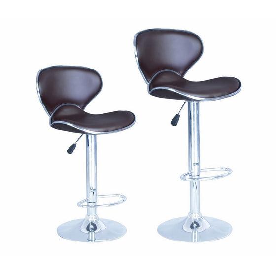 Modern Adjustable Synthetic Leather Swivel Bar Stool, Brown, Sets of 2