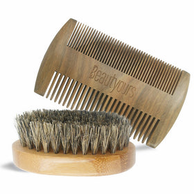 Beard Comb & Beard Brush Kit with carring bag for men - Handmade sandwood Comb and Natural Boar Bristle Beard Brush set for Beard & Mustache Shaping