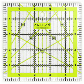 ARTEZA Quilting Ruler, Laser Cut Acrylic Quilters' Ruler with Patented Double Colored Grid Lines for Easy Precision Cutting, 5" Wide x 5" Long for Quilting, Sewing & Crafts, Black & Lime Green