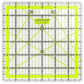 ARTEZA Quilting Ruler, Laser Cut Acrylic Quilters' Ruler with Patented Double Colored Grid Lines for Easy Precision Cutting, 6" Wide x 6" Long for Quilting, Sewing & Crafts, Black & Lime Green