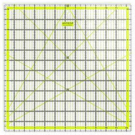 ARTEZA Quilting Ruler, Laser Cut Acrylic Quilters' Ruler with Patented Double Colored Grid Lines for Easy Precision Cutting, 12.5" Wide x 12.5" Long for Quilting, Sewing & Crafts, Black & Lime Green