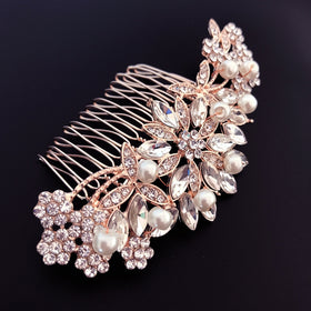 Ammei Rose Gold Wedding Hair Comb With Pearls and Crystals Wedding Hair Accessories Bridal Headpiece Or For Parties (Rose God)