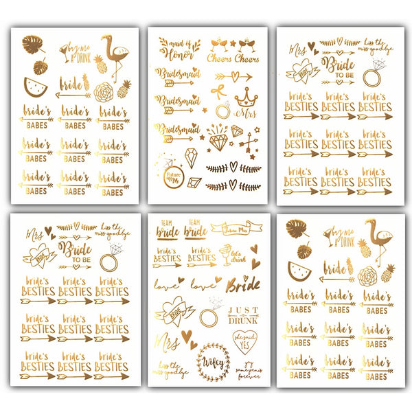 Team Bride Bachelorette Temporary Tattoos - 100 Bride Tribe Metallic Tattoo Boho Designs Gold Silver (6 Sheets) Bachelorettesy Zoe Collection