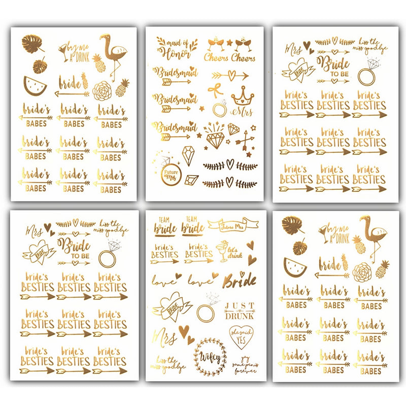 Team Bride Bachelorette Temporary Tattoos - 100 Bride Tribe Metallic Tattoo Boho Designs Gold Silver (6 Sheets) Bachelorettesy Zoe Collection