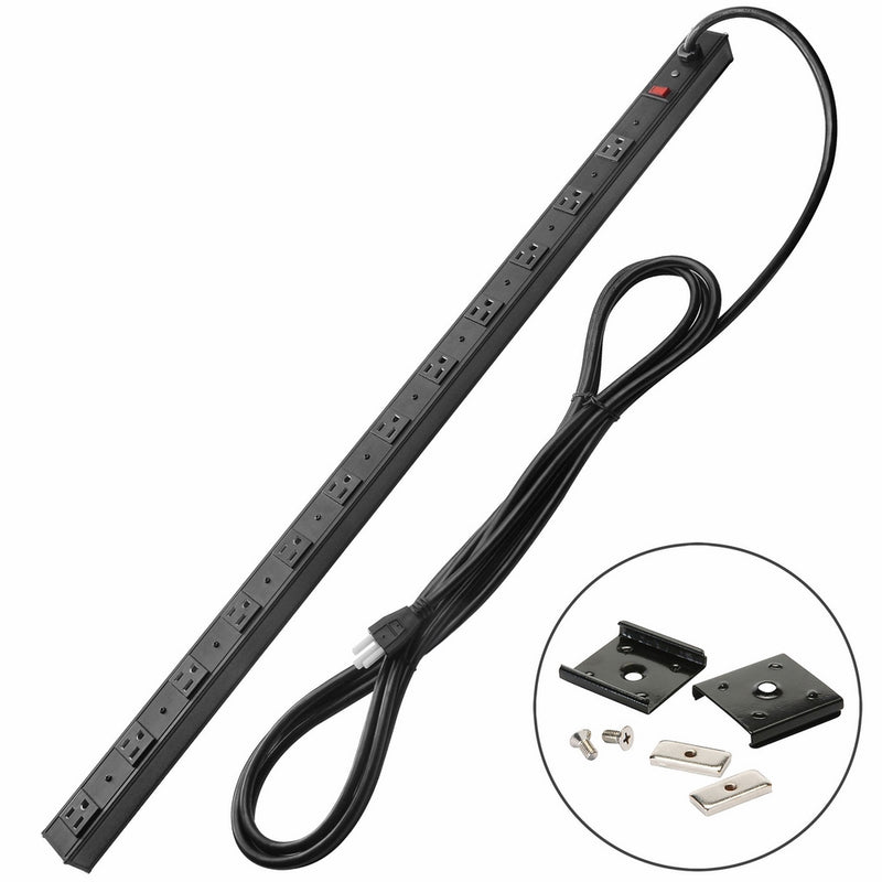 Bestten 12 Outlet Heavy Duty Workshop Metal Power Strip Surge Protector, 15-Foot Long Extension Cord, ETL Certified, Black