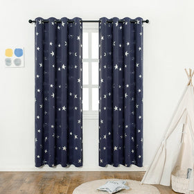 Anjee Navy Blue Star Print Kids Room Curtains (2 Panels), Thermal Insulated Blackout Curtains / Thick Window Drapes for Nersery and Game Room, W52 x L84 Inches