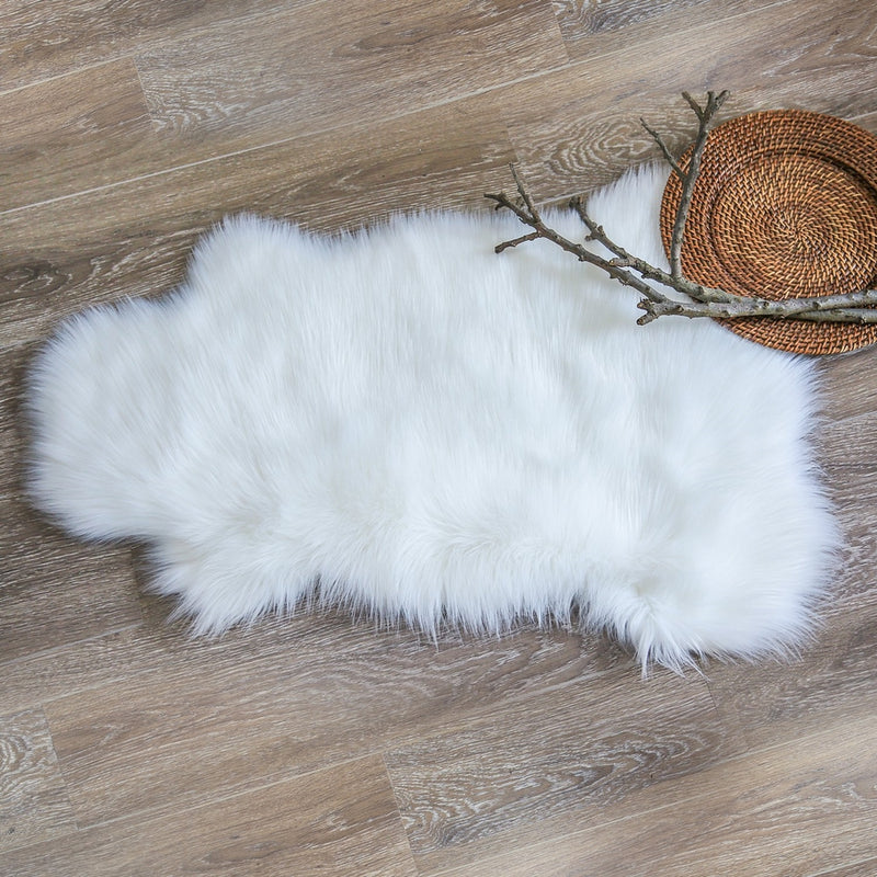 Ashler Soft Faux Sheepskin Fur Chair Couch Cover Area Rug For Bedroom Floor Sofa Living Room 2 x 3 Feet (White)
