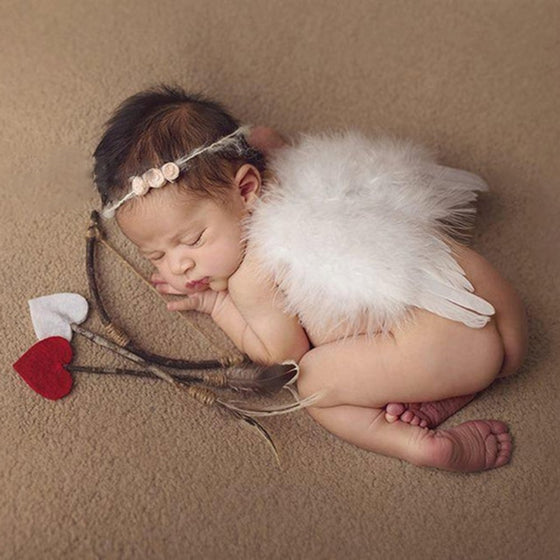 Baby Wings, Newborn Baby Lovely White Feather Angel Wings with Headband Bow Swords Infant Cupid Costume Photo Prop Outfit Easter April Fools Day Gift