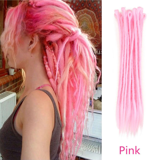 AOSOME 20 Inch Pink Color Dreadlocks Extensions Braids 20pcs All Handmade Crochet Synthetic Hair Extension