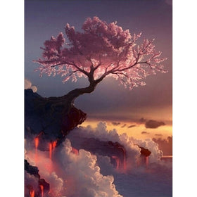 DIY 5D Diamond Painting by Number Kit, Tree on Cliff Crystal Diamond Embroidery Cross Stitch Arts Craft Supply for Home Wall Decor