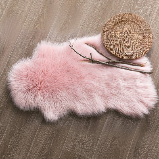 Ashler Soft Faux Sheepskin Fur Chair Couch Cover Area Rug For Bedroom Floor Sofa Living Room 2 x 3 Feet Pink