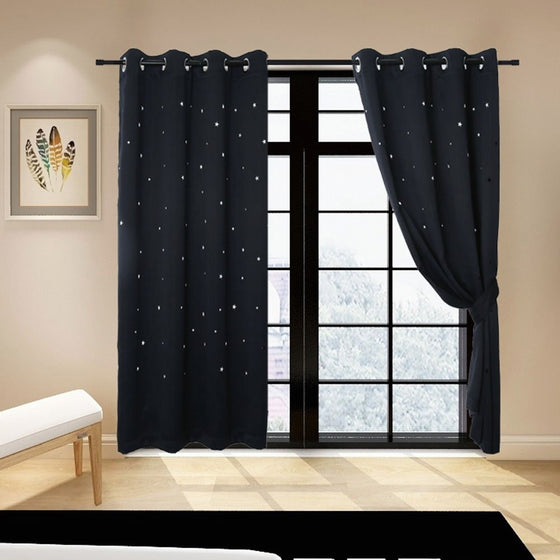 Anjee Punched Out Star Curtains for Kids Room Décor, 2-Panel Blackout Curtains Grommets Window Treatments for Nursery and Play Room, W52 x L84 Inches, Black