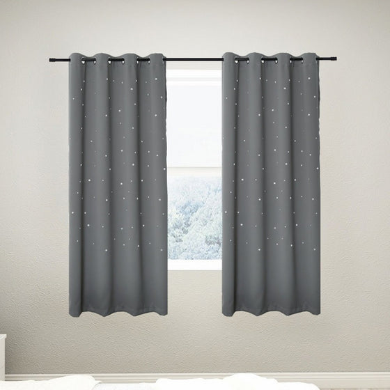 Anjee Star Curtains for Kids Room by (2 Panels), Blackout Curtains with Punched Out Twinkle Stars Perfect for Nursery Window Treatments, 52 Inches Wide by 63 Inches Long, Space Grey