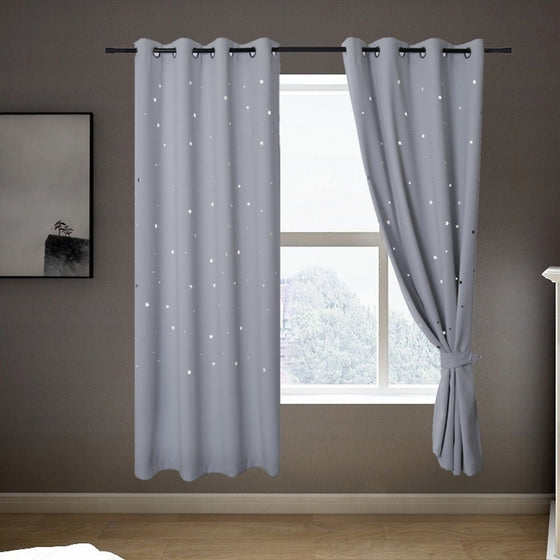 Anjee Kids Room Curtains for Nursery, Room Darkening Window Curtains with Punched Out Stars for Light Blocking and Noise Reducing, 52 Inches Wide by 63 Inches Long, Greyish White