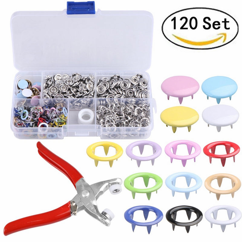 120 Sets snap setter hand pliers setting tool ,Metal Ring Button Press Studs Sewing Craft Fastener Snap Pliers Craft Tool 9.5mm, Aunifun