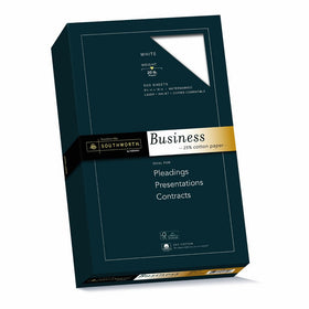 Southworth 25% Cotton Business Paper, 8.5” x 14", 20 lb, Wove Finish, Diamond White, 500 Sheets (403E)
