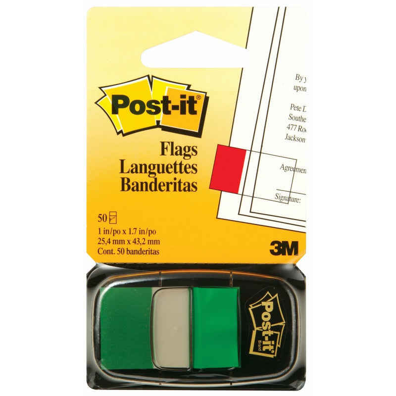 Post-it Flags, Green, 1 Inch Wide, 50 per Dispenser, 1 Dispenser per Pack (680-3 (36))