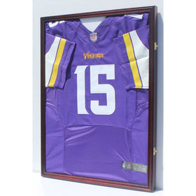 PRO UV Protection Baseball, Hockey, Basketball, Football Jersey Display Case Wall Shadow Box, LOCKABLE, Mahogany (JC04-MA)