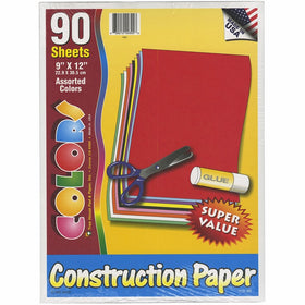 Darice Construction Paper Pack - Assorted Colors - 9 x 12 inches - 90 sheets - Made in the USA