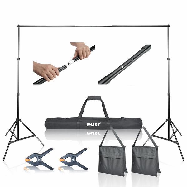 Emart Photo Video Studio 10Ft Adjustable Background Stand Backdrop Support System Kit with Carry Bag