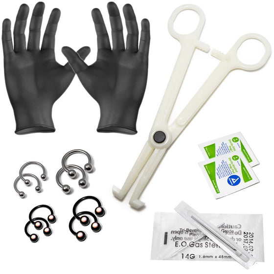 LionGothic 14ga and 16ga Septum Piercing Kit 14 Pieces