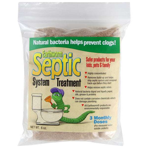 Earthworm Septic Tank System Treatment Cleaner! - 3 Monthly Doses - Pre-Measured Water Soluble Packets - Natural Enzymes, Safer for Family, Environmentally Responsible - 6 Oz.