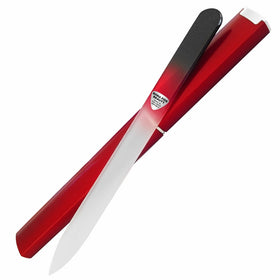 Glass Nail File - Manicure Pedicure Nail Care - Crystal Nail File by Bona Fide Beauty - Black/Red Fingernail File for Natural & Acrylic Nails - Made in The Czech Republic
