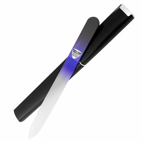 Glass Nail File - Manicure Pedicure Nail Care - Crystal Nail File by Bona Fide Beauty - Black/Cobalt Fingernail File for Natural & Acrylic Nails - Made in The Czech Republic