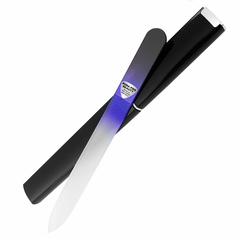Glass Nail File - Manicure Pedicure Nail Care - Crystal Nail File by Bona Fide Beauty - Black/Cobalt Fingernail File for Natural & Acrylic Nails - Made in The Czech Republic