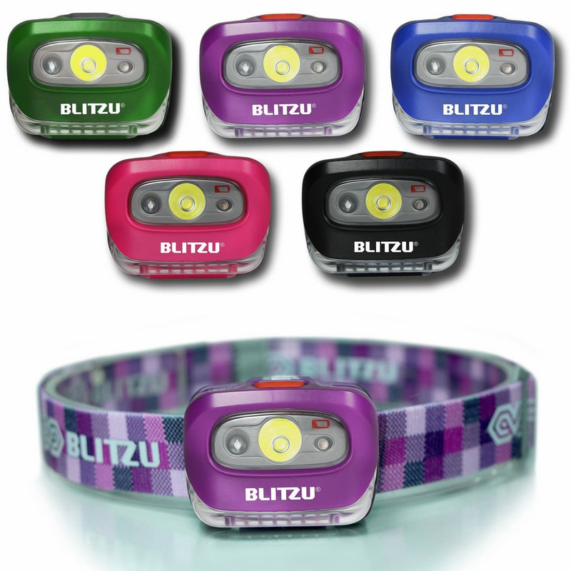 Brightest LED Headlamp with Red Light Blitzu i2 Headlight Flashlight for Kids, Men, and Women. Waterproof. Perfect Head Light For Running, Walking, Reading, Camping, Home Projects and Emergency PURPLE