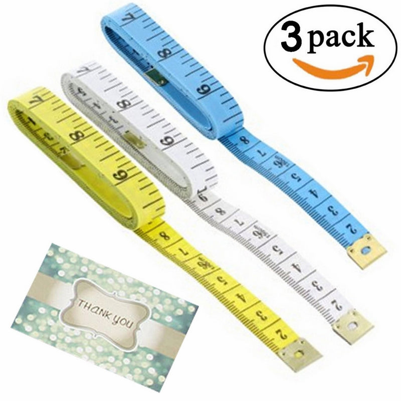 BSLINO 3pcs Tape Measure 60-Inch/150cm Soft Cloth Measuring Tape Weight Loss Medical Body Measurement Sewing Tailor Craft Vinyl Ruler, Has Centimetre Scale on Reverse Side Gift Card