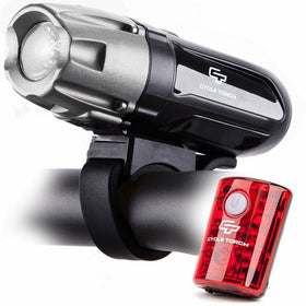 Cycle Torch Shark 550R USB Rechargeable Bike Light Set With Removable Battery- FREE USB LED Taillight Included- POWERFUL 550 Lumens - Fits ALL Bicycles, Hybrid, Road, MTB, Easy Install & Quick Release