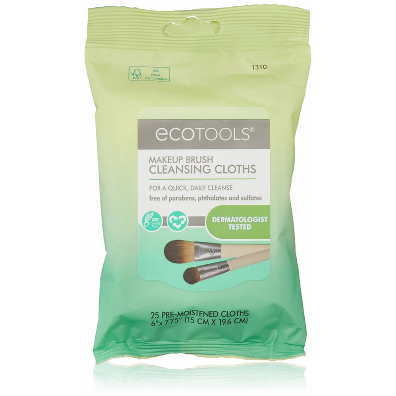 Ecotools Cruelty Free and Eco Friendly Makeup Brush Cleansing Cloths, 0.46 Ounce; Wash Away Surface Makeup, Oil, and Impurities from Brushes Improving Brush Performance