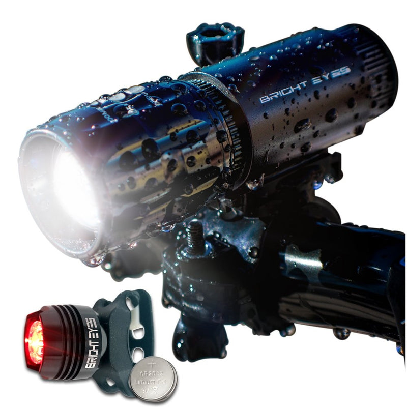 Bright Eyes LED Bike Light Set - 270 Lumens Front Bicycle Headlight With Rear Aluminum Red Tail Light and Spare Mount - WATERPROOF