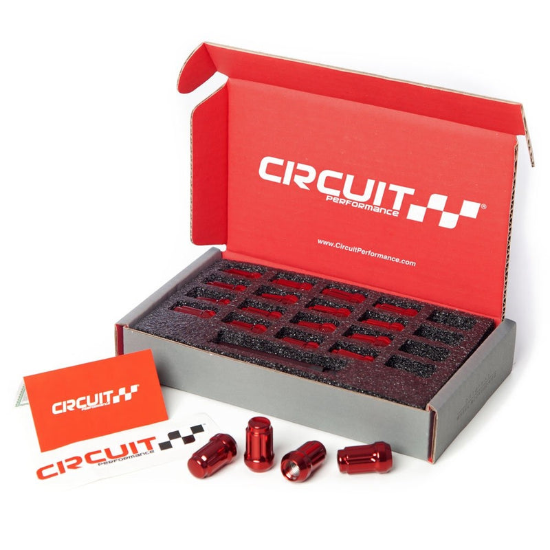 Circuit Performance Spline Drive Tuner Acorn Lug Nuts Red 12x1.5 Forged Steel (20pc Tool)